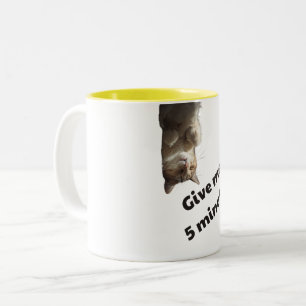 Tasse 2 Couleurs Chat Drôle à l'Envers Donnez 5 Minutes