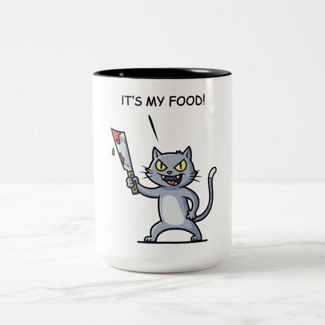Tasse 2 Couleurs Chat Drôle avec Couteau (Centre)