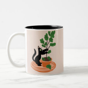 Tasse 2 Couleurs Chat drôle Figuier Arbre Plantes en pot Dessinés à