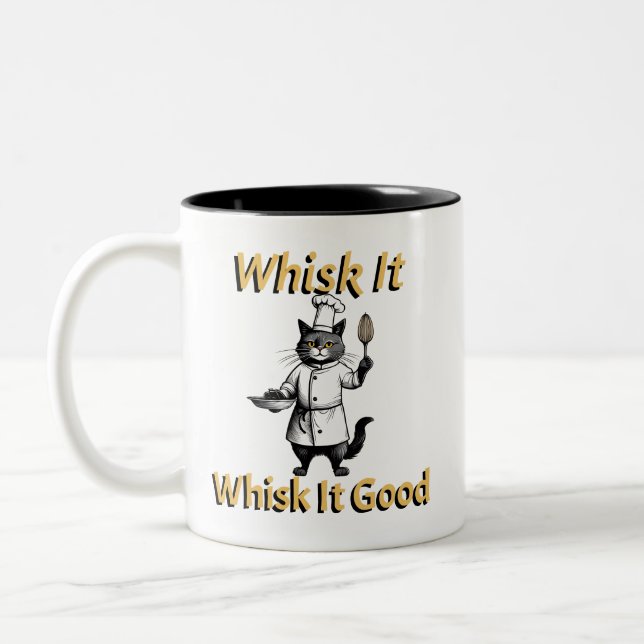 Tasse 2 Couleurs Chat drôle habillé en chef (Gauche)