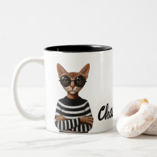 Tasse 2 Couleurs Chat Élégant Avec Des Lunettes Rondes