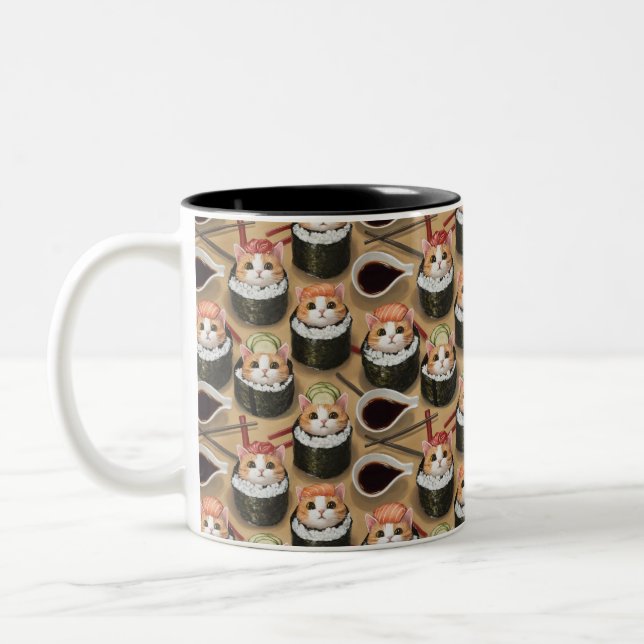 Tasse 2 Couleurs Chat en Kimbap joli design savoureux (Gauche)