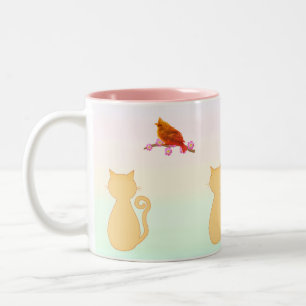 Tasse 2 Couleurs Chat et oiseau rouge