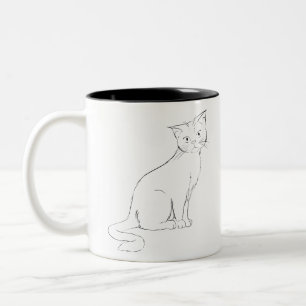 Tasse 2 Couleurs Chat Feline Kitty Kitty Kitts Dessin Siège Intérie