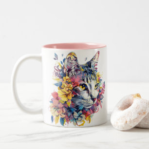 Tasse 2 Couleurs Chat floral