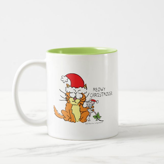 Tasse 2 Couleurs Chat Funny Noël Cartographie mignonne souris souri (Gauche)