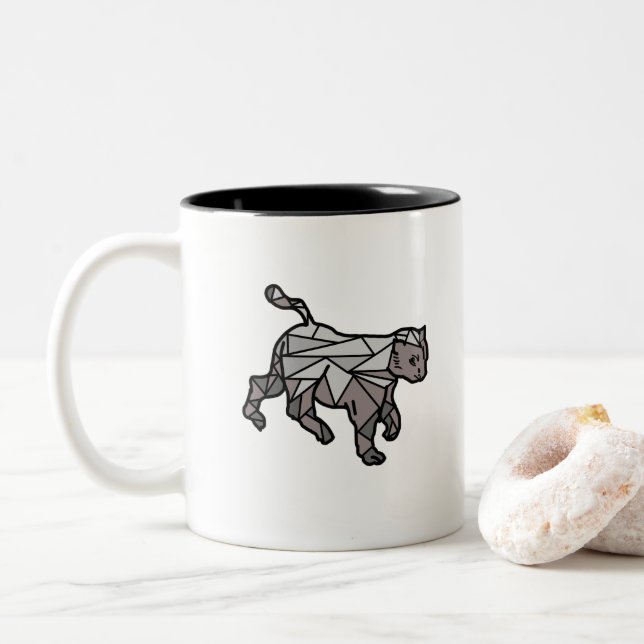 Tasse 2 Couleurs Chat géométrique dans la tendance (Avec donut)
