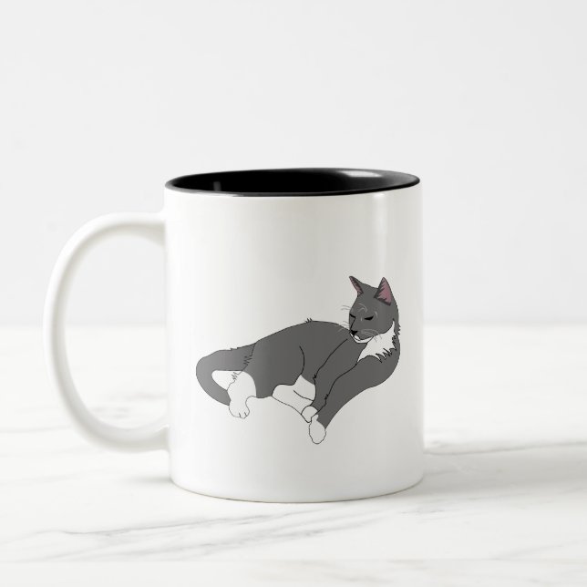 Tasse 2 Couleurs Chat gris et blanc Tuxedo (Gauche)