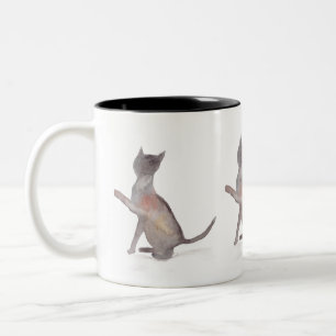 Tasse 2 Couleurs Chat gris Jolie chatte chatte chatte aquarelle Bel