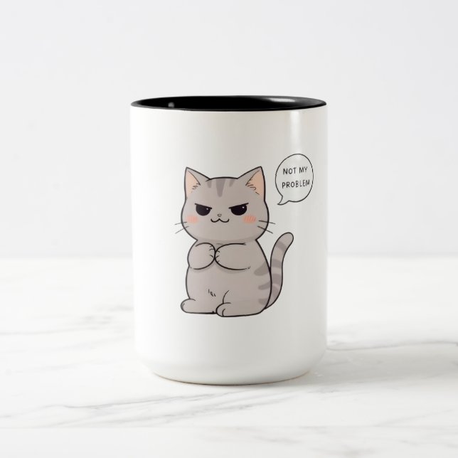 Tasse 2 Couleurs Chat imperturbable "Pas Mon Problème" Design Amusa (Centre)