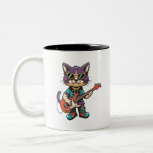 Tasse 2 Couleurs Chat jouant de la guitare