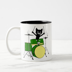 Tasse 2 Couleurs Chat Jouer Des Tambours, Chat Drôle Jouer Des Tam