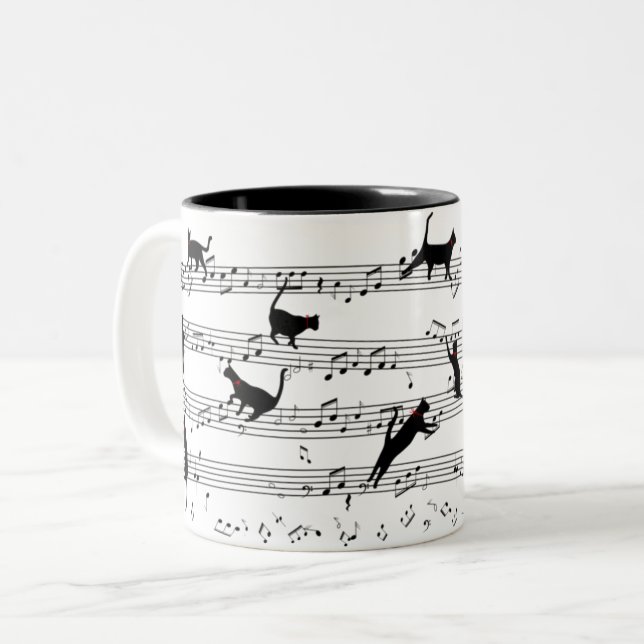 Tasse 2 Couleurs Chat Jouer Note Musique, Chat Musique, Cadeau Chat (Devant gauche)