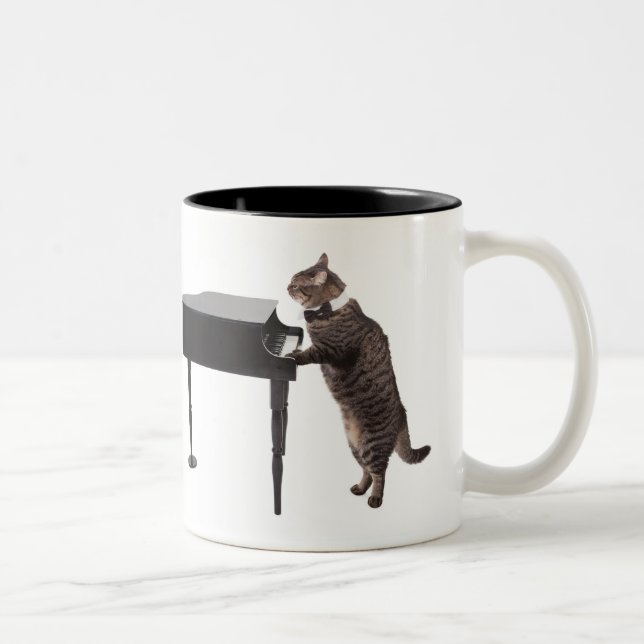 Tasse 2 Couleurs Chat Jouer Piano (Droit)