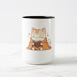 Tasse 2 Couleurs Chat Kawaii de Lecture Confortable Design de Chato