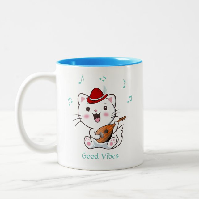 Tasse 2 Couleurs Chat Kitty Barde Chanteuse avec Mandoline (Gauche)