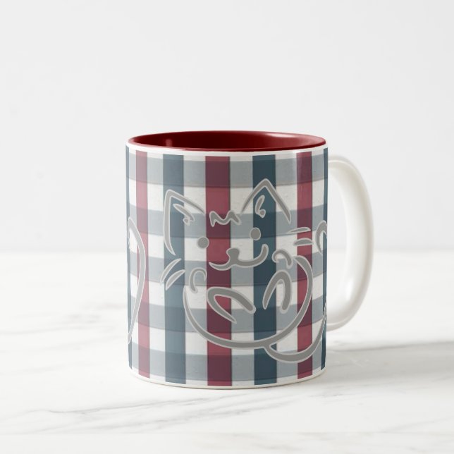 Tasse 2 Couleurs Chat Kitty et Carreaux (Devant droit)