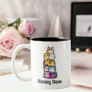 Tasse 2 Couleurs Chat Mignon Aquarelle Colorée Animal Drôle Personn