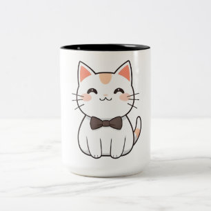 Tasse 2 Couleurs Chat Mignon avec Nœud Papillon Design Kawaii