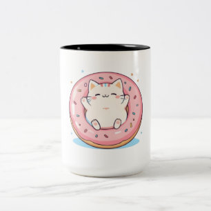 Tasse 2 Couleurs Chat mignon dans un design doux Kawaii de beignet