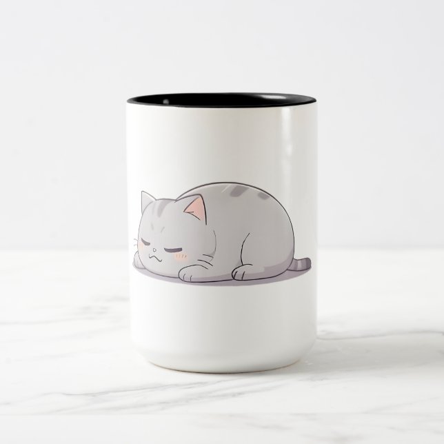 Tasse 2 Couleurs Chat mignon kawaii grumpy endormi (Centre)