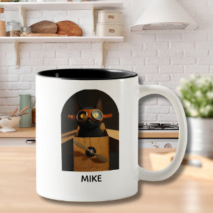 Tasse 2 Couleurs Chat noir assis dans une boîte d'avion Personnalis