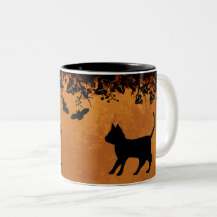 Tasse 2 Couleurs Chat noir avec chauve-souris, Happy Halloween