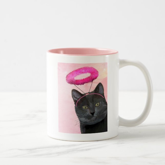 Tasse 2 Couleurs Chat Noir Avec Halo Angel Rose (Droit)