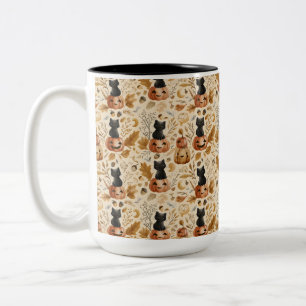 Tasse 2 Couleurs Chat noir botanique d'automne