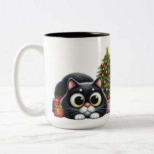 TASSE 2 COULEURS CHAT NOIR CUT AVEC ARBRE DE NOËL