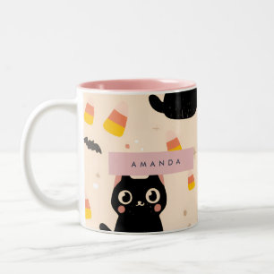 Tasse 2 Couleurs Chat Noir Cute Halloween Chocs Personnalisé