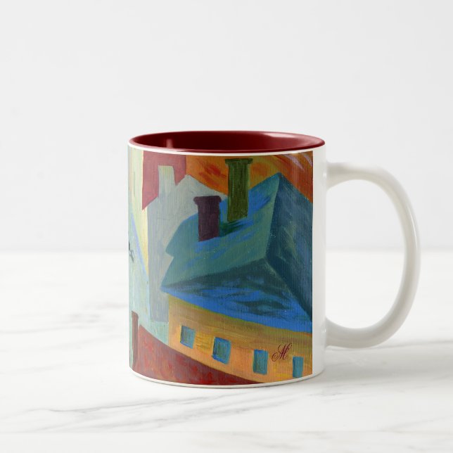 Tasse 2 Couleurs chat noir dans la ville (Droit)