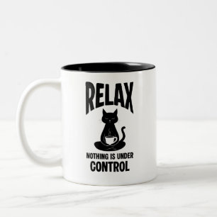 Tasse 2 Couleurs Chat Noir Drôle Se Détendre Rien N'est Sous Contrô