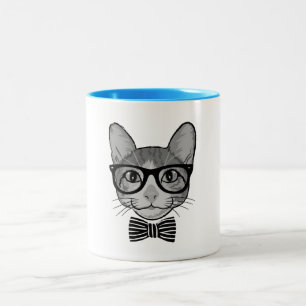 Tasse 2 Couleurs Chat noir et blanc hipster avec noeud papillon