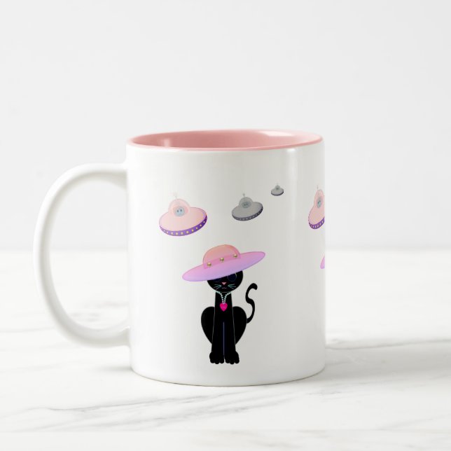 Tasse 2 Couleurs Chat noir et soucoupes volantes (Gauche)