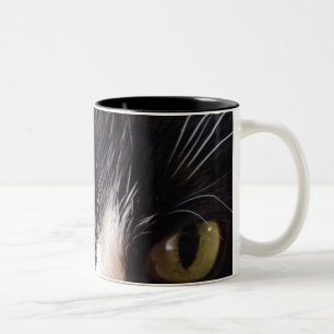 Tasse 2 Couleurs Chat noir, favoris blancs, yeux verts