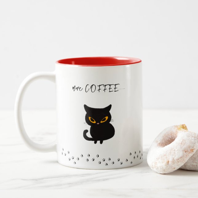 Tasse 2 Couleurs Chat Noir Grincheux Plus de Café (Avec donut)