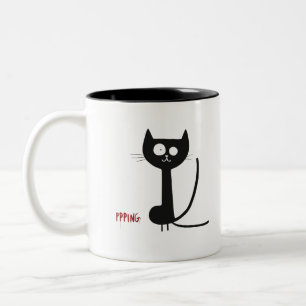 Tasse 2 Couleurs Chat noir lunaire minimaliste