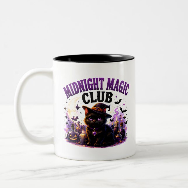 Tasse 2 Couleurs 🐈‍⬛ Chat Noir Magique Citation Halloween 🌙 (Gauche)