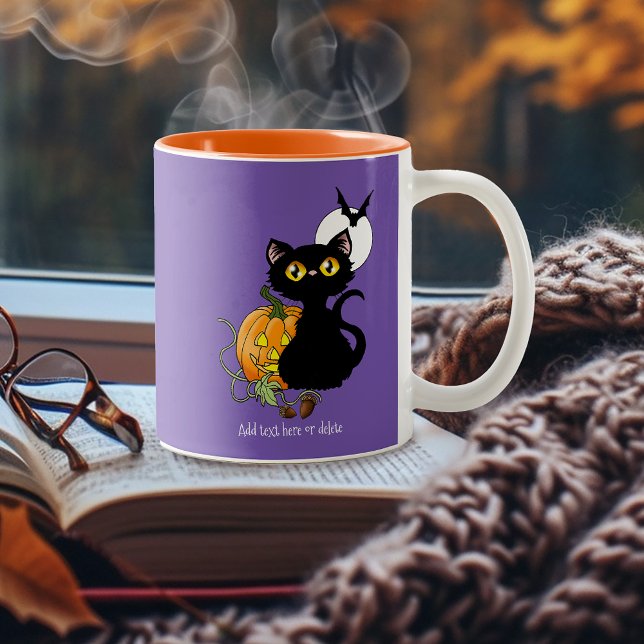 Tasse 2 Couleurs Chat noir mignon violet effrayant Halloween Citrou (Créateur téléchargé)