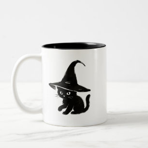 Tasse 2 Couleurs Chat noir minimaliste avec un design de chapeau de