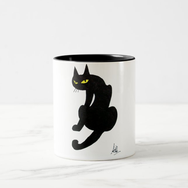 Tasse 2 Couleurs CHAT NOIR NINJA Blanc (Centre)