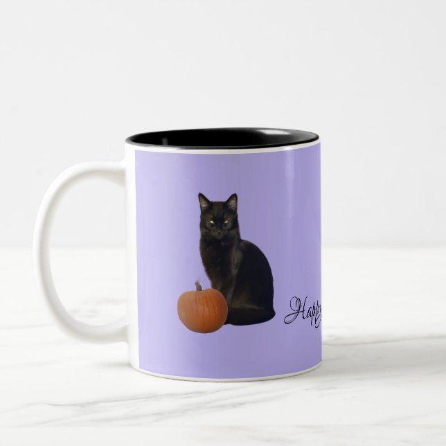 Tasse 2 Couleurs Chat noir Orange Citrouilles heureux Halloween vio (Gauche)
