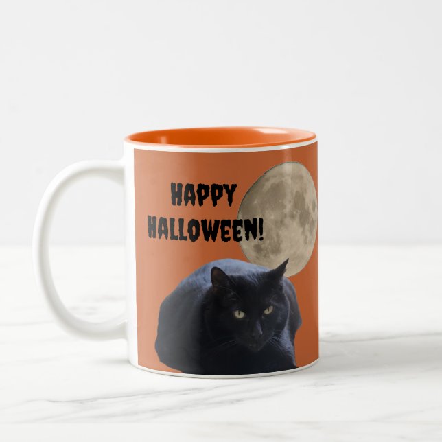 Tasse 2 Couleurs Chat noir Pleine lune Halloween (Gauche)