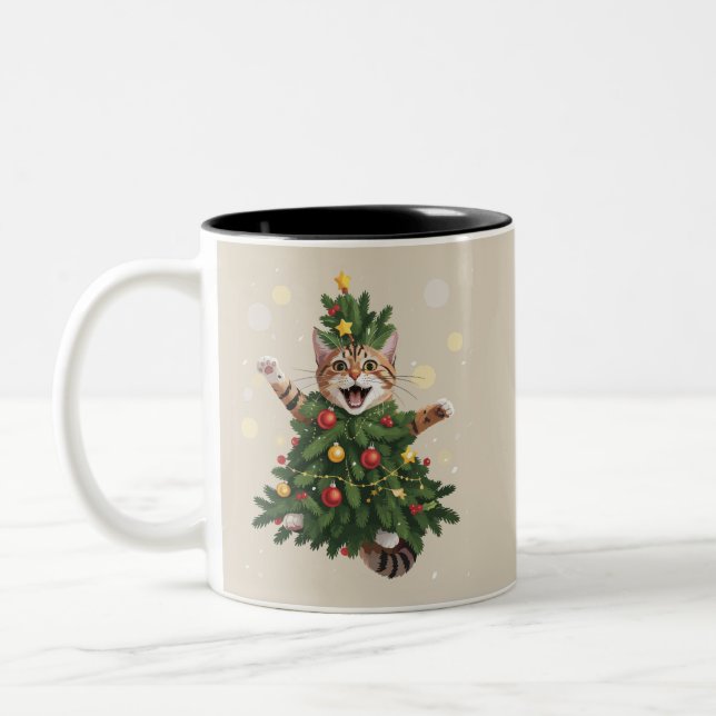 Tasse 2 Couleurs Chat orange gingembre Arbre de Noël Mignon Noël  (Gauche)