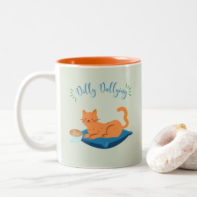 Tasse 2 Couleurs Chat orange lambinant (Avec donut)