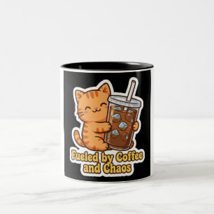 Tasse 2 Couleurs Chat orange mignon alimenté par le café et le chao