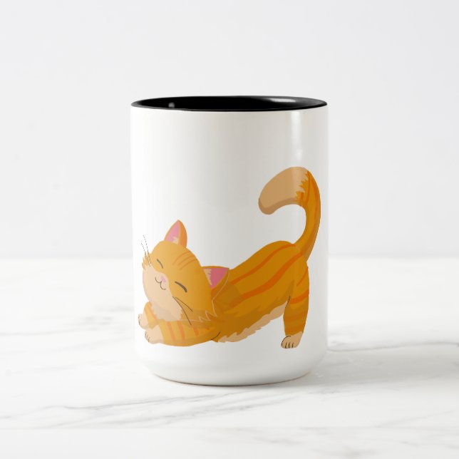 Tasse 2 Couleurs Chat orange qui s'étire (Centre)