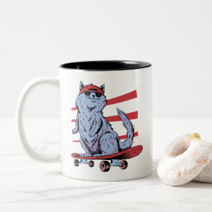 Tasse 2 Couleurs Chat patineur Skateboarder Planche à roulettes Ska
