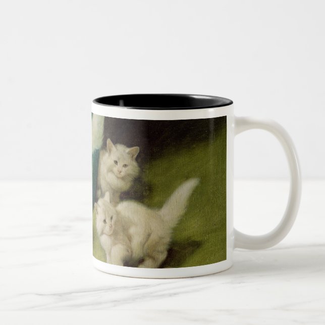 Tasse 2 Couleurs Chat persan blanc avec deux chatons (Droit)